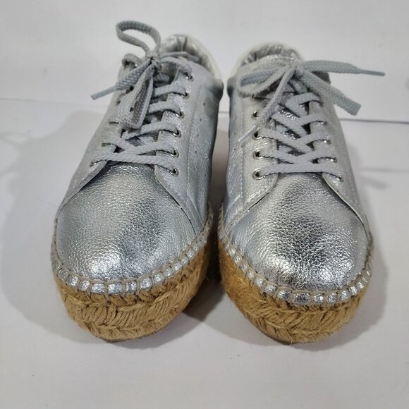 Steve Madden Silver Mars Platform Espadrill Laceup Full Leather Sneaker Shoe - Picture 8 of 12